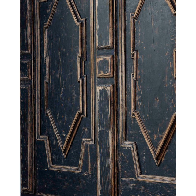 18th Century Baroque Two-Part Cabinet with Black Finish and Blue Interior For Sale - Image 15 of 17