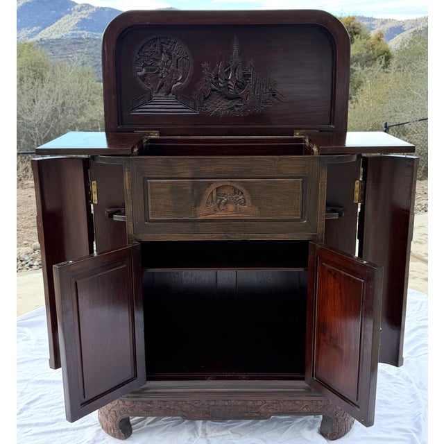 Mid-Century Chinese Hand-Carved Altar Cocktail Bar Cabinet by Hk Old Mary Sing Shun Co. - No. 9143 (With Original Catalog) For Sale - Image 13 of 17
