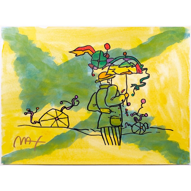 Original mixed media drawing with watercolor on paper. Hand signed by Peter Max. Frame size 17 x 21 inches. Artwork size...