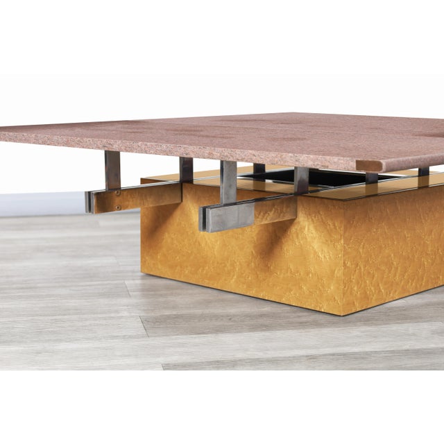 1980s Vintage Italian Adjustable Maple and Granite Coffee Table by Giovanni Offredi for Saporiti For Sale - Image 5 of 13