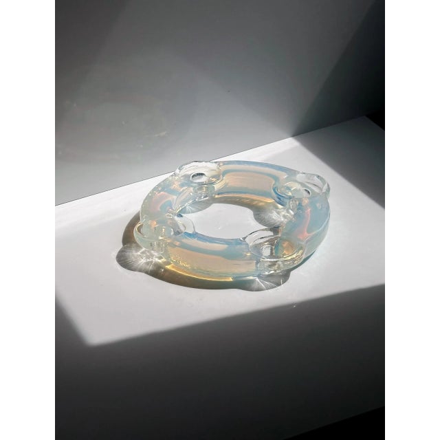 Iridescent Opaline Murano Glass Filigrana Candleholder, 1960s, in Flawless conditions. Designed 1960 to 1969