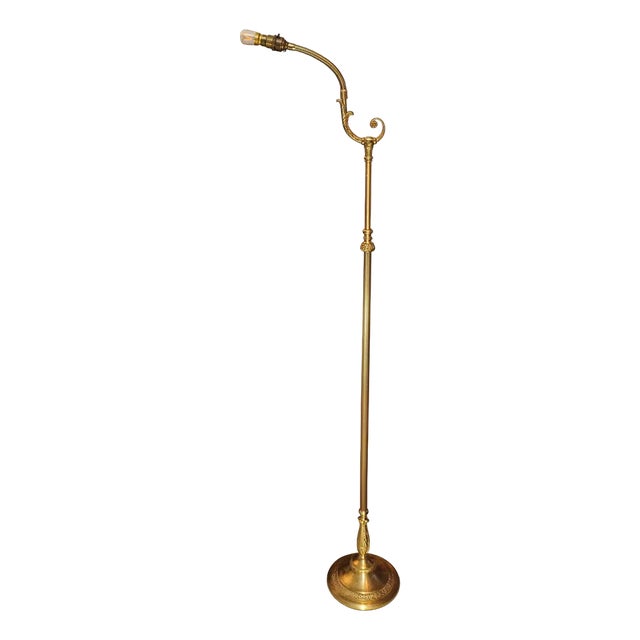 Swedish Empire Brass EB 5508 Floor Lamp with Angled Gooseneck & Floral Embellishments by Einar Bäckström, 1950s For Sale