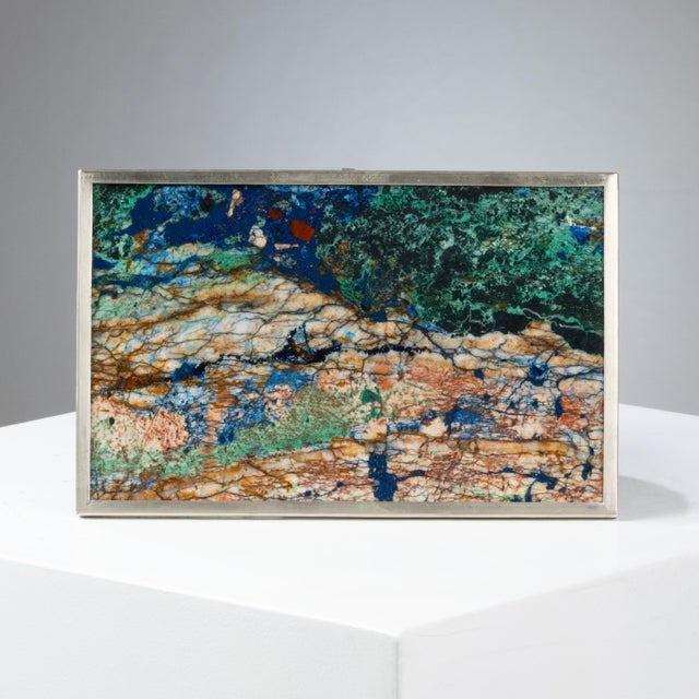 Hard Stone Plaque with Metal Frame For Sale - Image 3 of 3