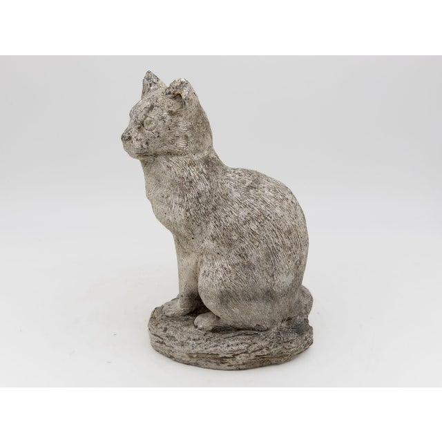 This Vintage Reconstituted Stone Cat Garden Statue, with its detailed molding, reflects the rustic modernism of late 20th-...