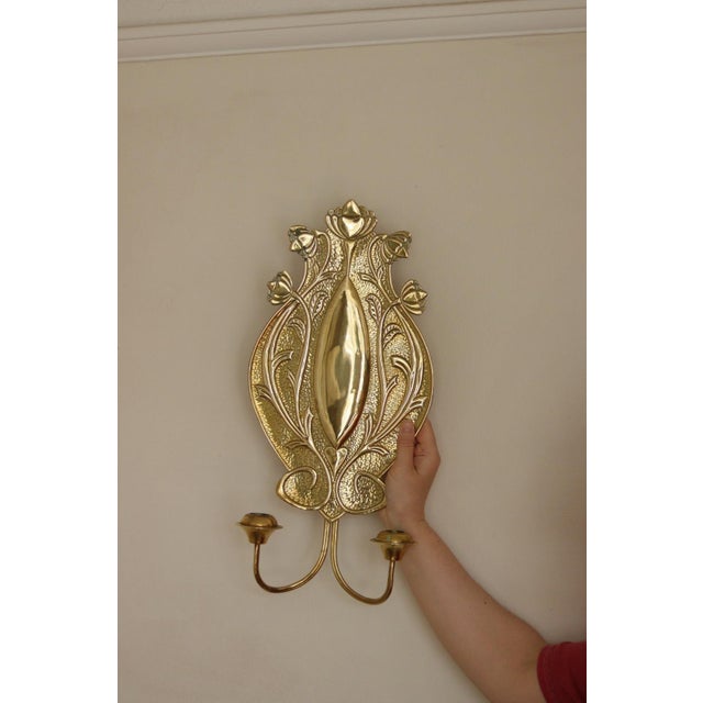 Swedish Art Nouveau Style Brass Double Arm Sconces, Set of 2 For Sale - Image 9 of 17