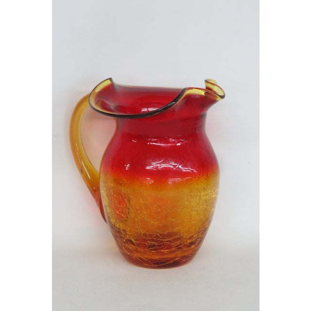 Mid 20th Century Mid Century Modern Hand Blown Crackle Glass Amberina Handled Pitcher Jug Creamer 5082c For Sale - Image 11 of 17