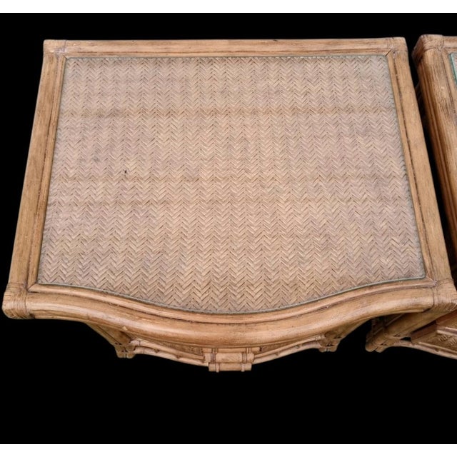 Vintage Natural Wicker Henry Link Style Glass Top 3 Drawer Night Stands- A Pair For Sale In West Palm - Image 6 of 10