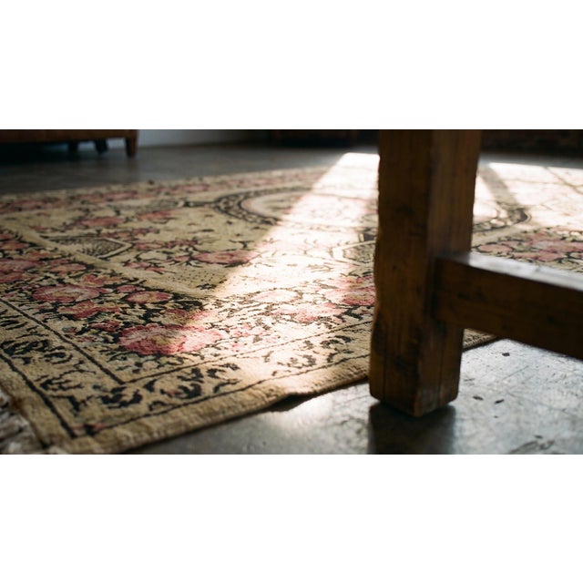 1850s Ivory Pink Antique Besserabian Kilim Flatweave Carpet Floral Medallion Rug For Sale - Image 14 of 15