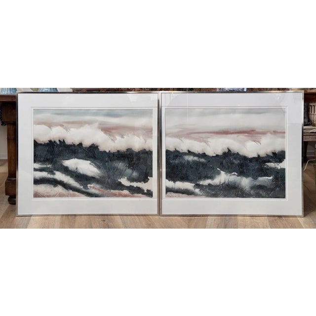 Impressionist Pair of Watercolors, Waves, Framed, by Nancy Tuttle May, Nc, 1985 For Sale - Image 3 of 6