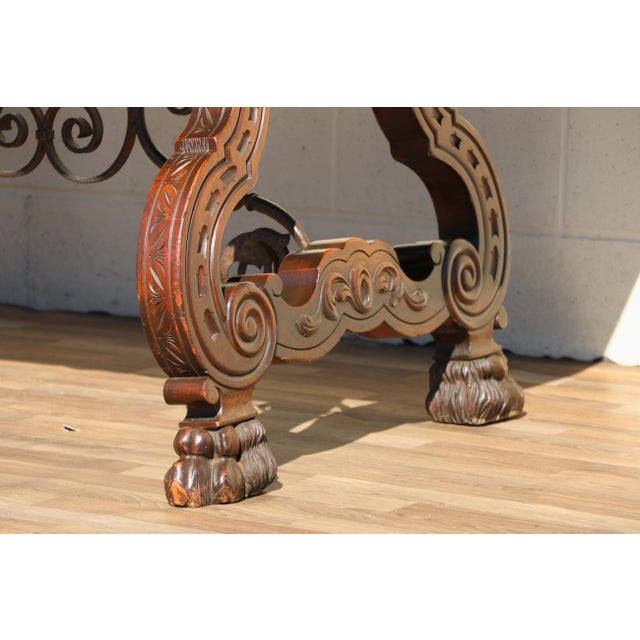 Spanish Baroque Revival Rosewood & Walnut Trestle Dining Table, Circa 1930s For Sale - Image 4 of 18