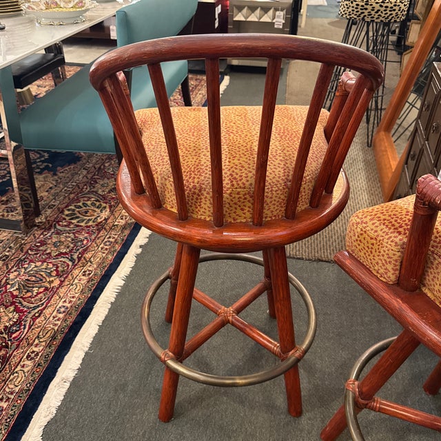 McGuire Furniture Curved Back Swivel Bar Stools, Pair For Sale - Image 10 of 12