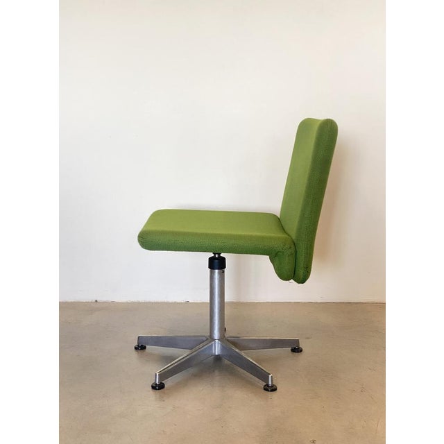 70s swivel armchair, steel and acid green fabric