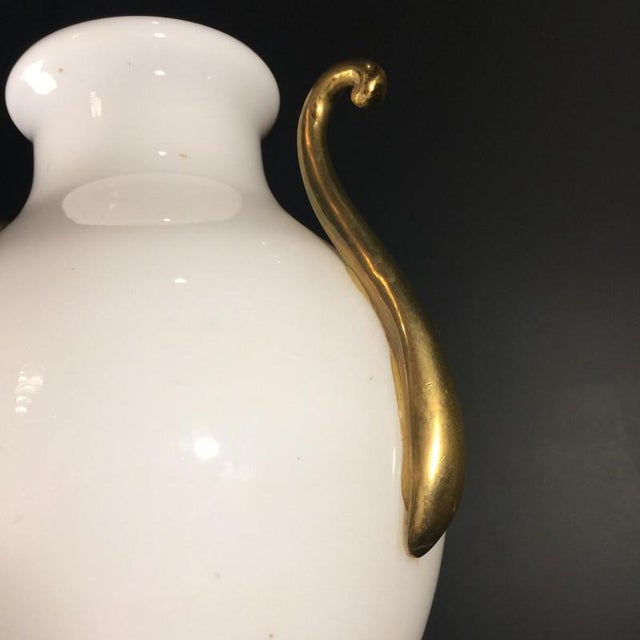 White Venini Primavera in Murano, White Opaline Glass with Gilt Handles, Chiseled Bronze Base, 20th Century For Sale - Image 8 of 14