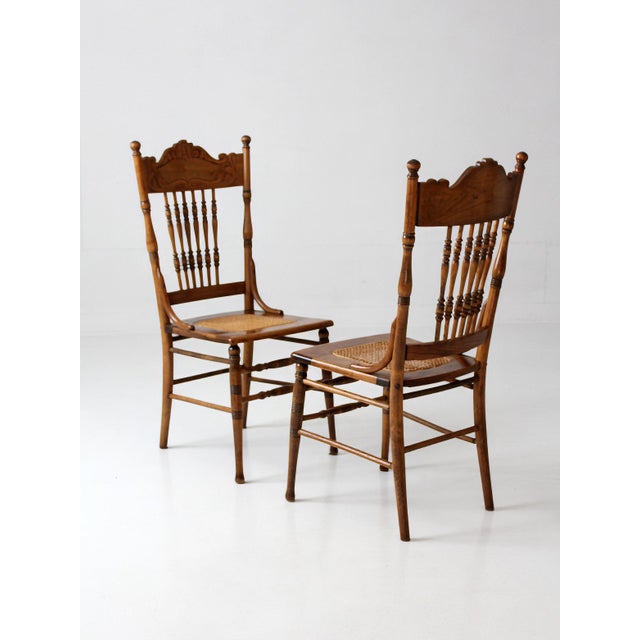 Antique Victorian Pressed Back Cane Seat Chairs Pair For Sale - Image 13 of 17