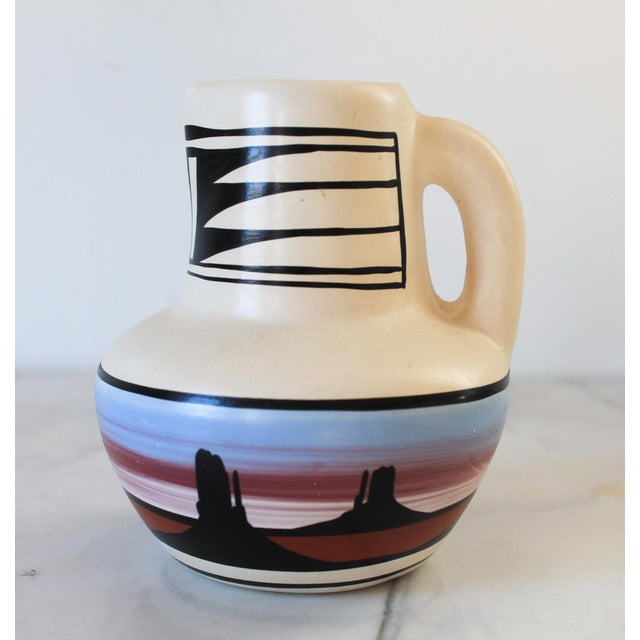 Cream Vintage Native American Navajo Naatsilid Pottery Vase & Pitcher - Signed For Sale - Image 8 of 16