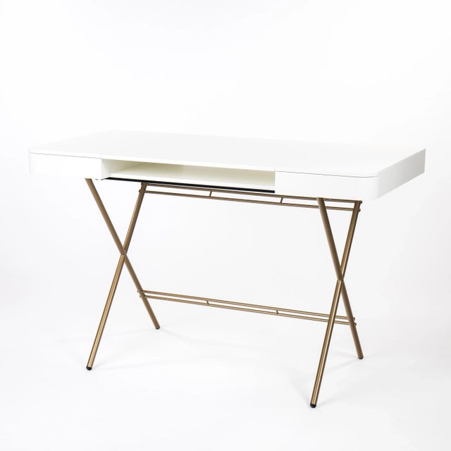 Contemporary Cosimo Desk with White Mat Lacquered Top & Golden Frame by Marco Zanuso Jr. for Adentro, 2017 For Sale - Image 3 of 14