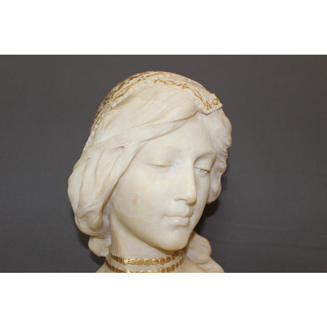 Alabaster Bust of a Young Woman with a Golden Headdress, 1900 For Sale - Image 10 of 15