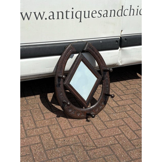 Victorian Oak Horse Shoe Shaped Wall Hanging Hat Rack And Mirror This is an antique so will have signs of use and wear,...