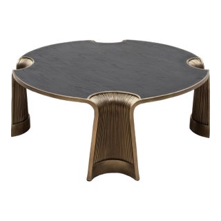 Coffee Table in Black Oak With Bronze Patina Brass Rods by R&y Augousti For Sale