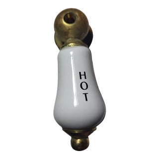 Vintage Porcelain Brass Bathroom Handle For Sale