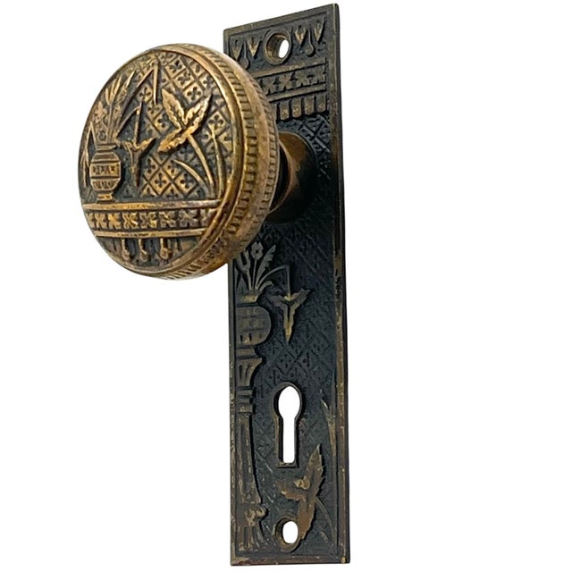 Antique American Bronze Door Knobs With Door Plates - 5 Pieces For Sale - Image 4 of 8