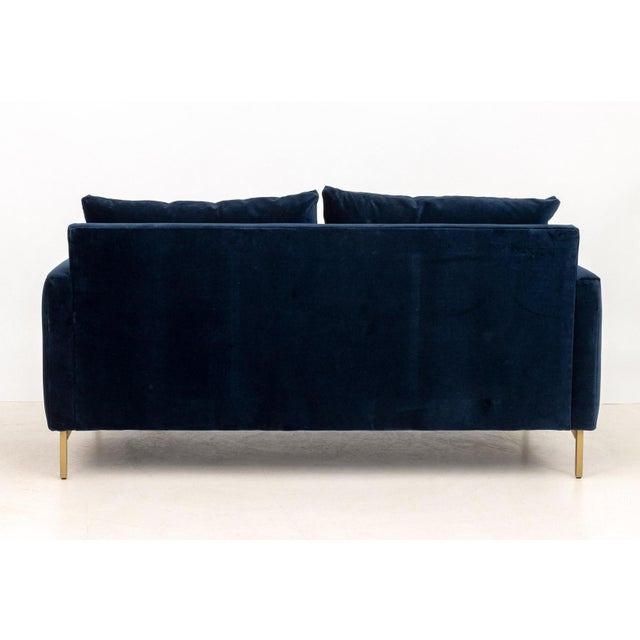 Contemporary Blue Velvet Upholstered Loveseat For Sale In New York - Image 6 of 6