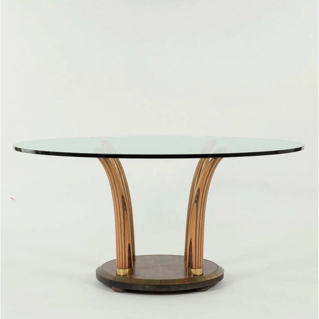 Henredon Zebrawood Macassar Ebony Faux Tusk Dining Table With Glass Top For Sale - Image 4 of 9