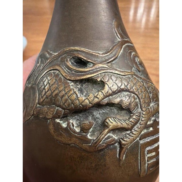 Metal Antique Japanese Bronze Dragon Vase, Meiji–Taishō Period, Signed Base, c.1900 For Sale - Image 7 of 12