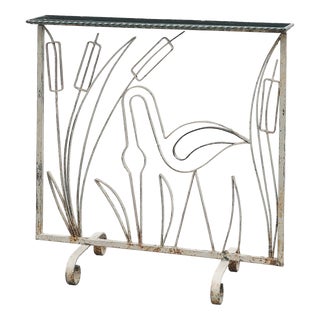 Art Deco Wrought Iron Plant Stand with Heron and Bulrushes, France, 1920 For Sale