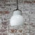 Mid-Century Modern Vintage Industrial White Porcelain Opaline Glass Brass Pendant Light For Sale - Image 3 of 8