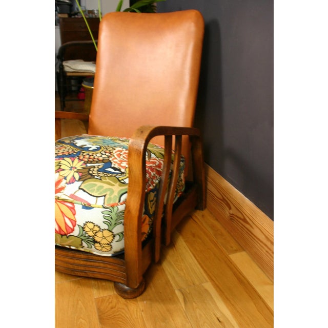 Art Deco Bentwood Armchair with Tan Leather and Chiang Mai Dragon Fabric Upholstery from Schumacher, 1930s For Sale - Image 6 of 18