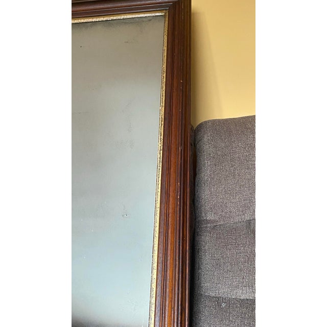 Late 19th Century Antique Victorian Walnut Mirror Original Wood Panel Back Gold Liner Foxed Wall For Sale - Image 5 of 10