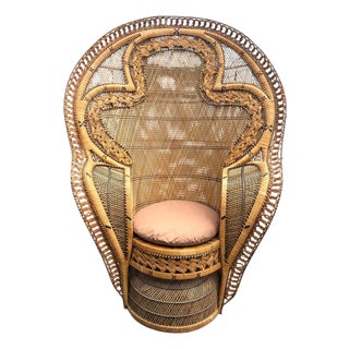 Vintage MCM Emmanuelle Natural Rattan Wicker Peacock Chair For Sale