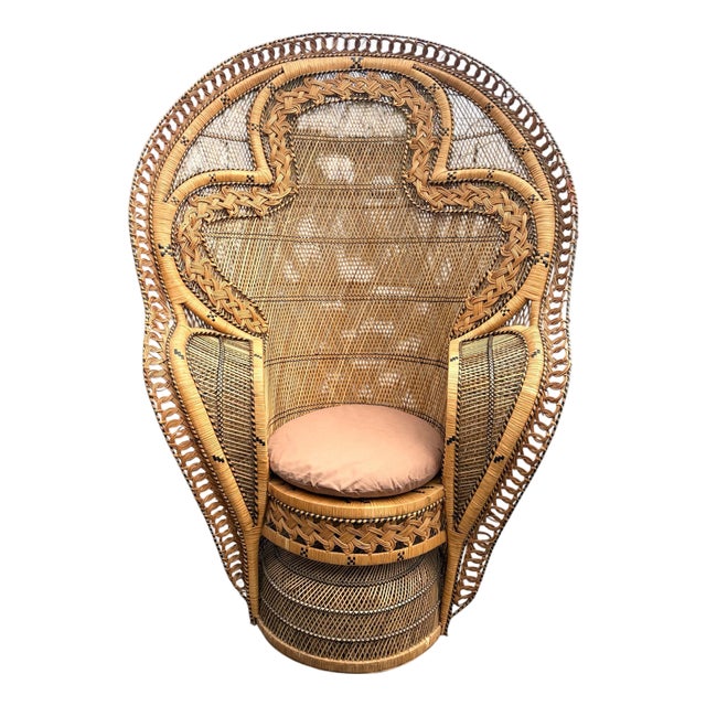 Vintage MCM Emmanuelle Natural Rattan Wicker Peacock Chair For Sale