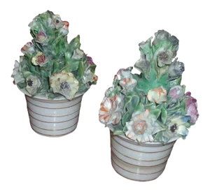 18th Century English George III Chelsea Derby Porcelain Flower Pot Urn Vases - a Pair