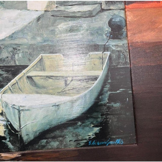 Art Deco 1980s Canvas Print of a Boat in a Picturesque Italian Town. Gilles Archambault For Sale - Image 3 of 4