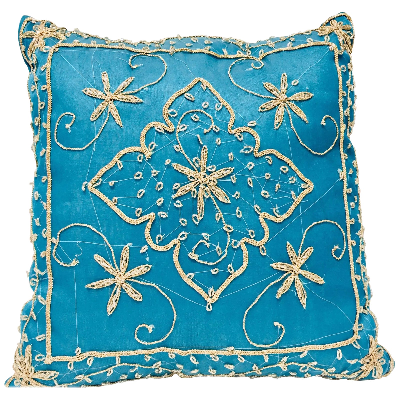 Throw Decorative Turquoise Accent Pillow Embellished With Sequins and