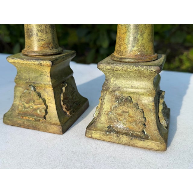 Vintage Neoclassical Patinated Metal Architectural Finials, Pair For Sale - Image 10 of 12