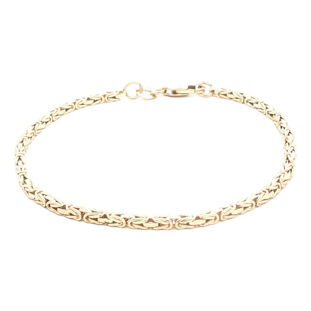 A Vintage Solid 14k Yellow Gold Byzantine Link 7" Bracelet For Sale