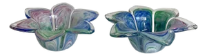 Set of 2 Hand-Blown Swirl Studio Art Glass Flower Finger Bowls