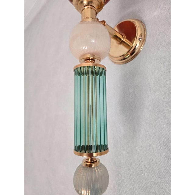 1990s Pair of Blue and Terracotta Murano Glass Sconces For Sale - Image 9 of 13