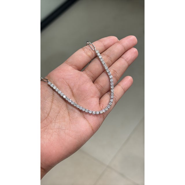 Mid-Century Modern 14k Gold 4.44 Carats Diamond Tennis Paperclip Chain Necklace by VRJewels For Sale - Image 3 of 17