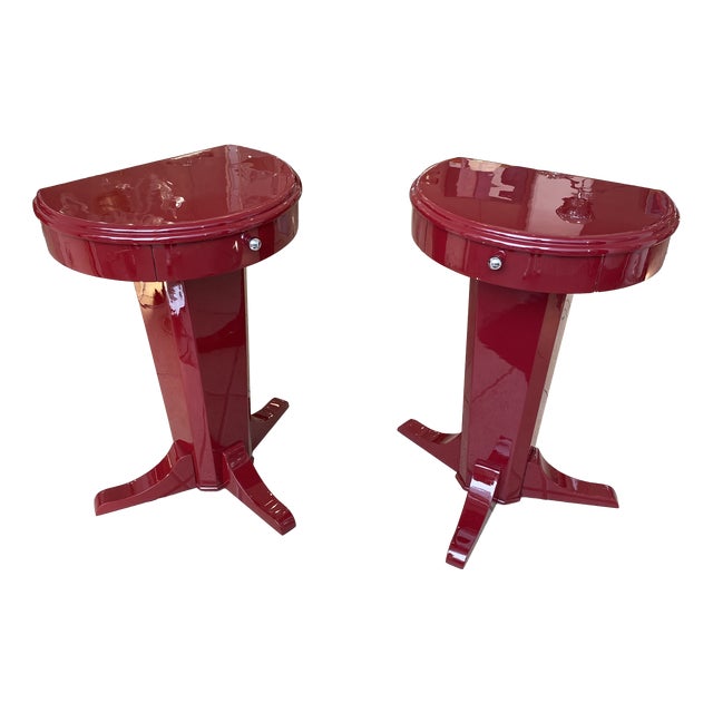Red Lacquered Bedside Tables by Pierre Cardin, 1950s, Set of 2 For Sale