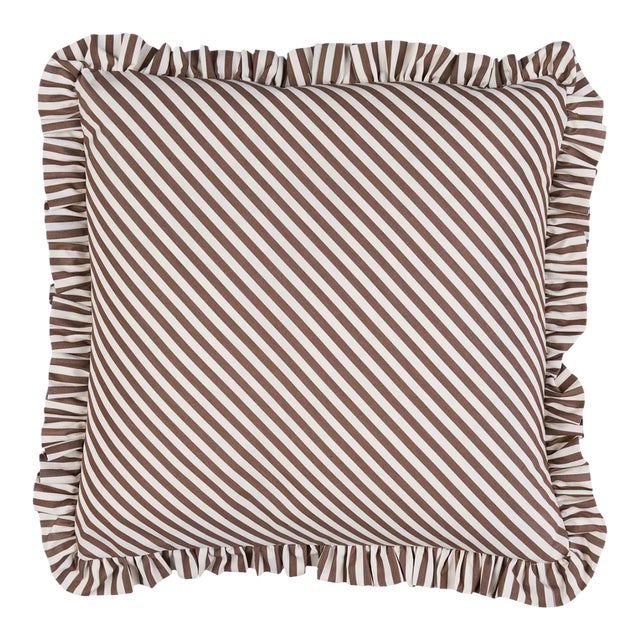 Schumacher Brigitte Stripe Pillow 20" in Brown For Sale