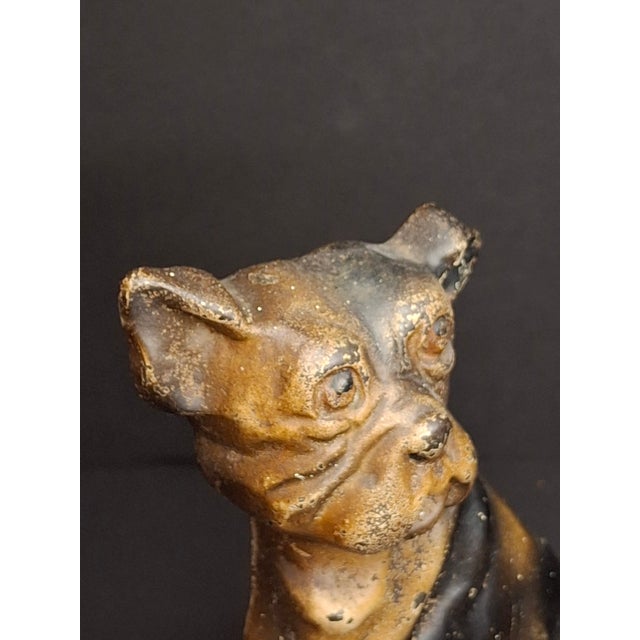 Chocolate Antique Cast Iron Mutt and His Bone Dog Doorstop 1930s Original Paint Greenblatt For Sale - Image 8 of 17