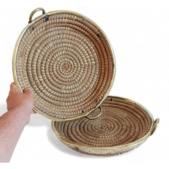 Mid-Century Italian Rattan and Brass Baskets, 1970s, Set of 2 For Sale - Image 14 of 18