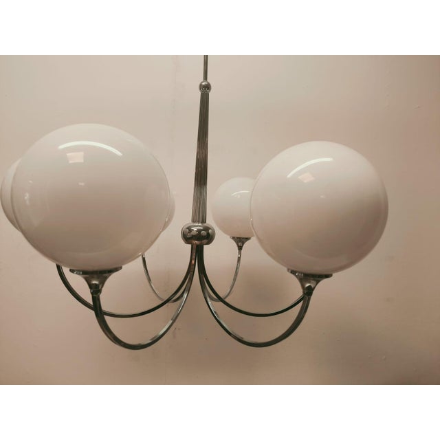 6-Light Chrome Chandelier with Glossy White Sphere Glasses, 1980s For Sale - Image 4 of 18