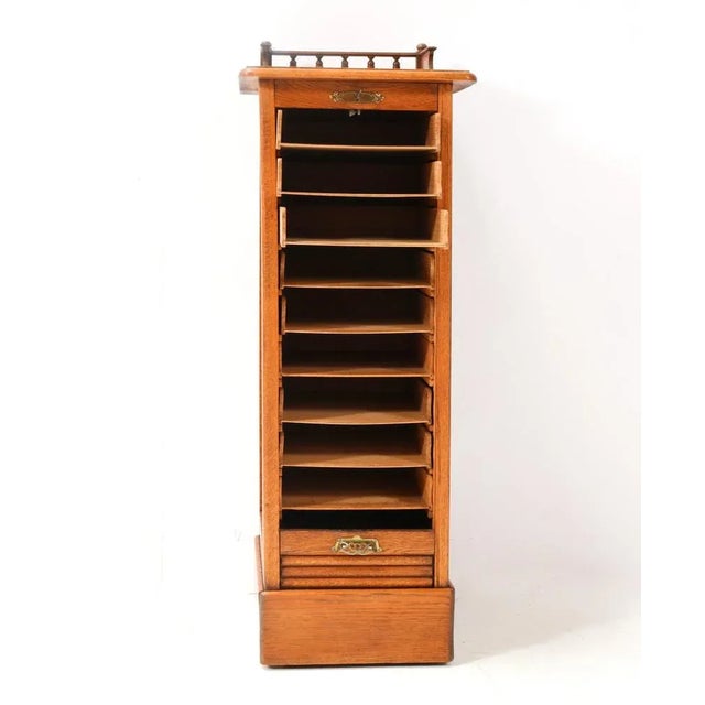 Brown Art Nouveau Oak File Cabinet with Roll Top Door, 1900s For Sale - Image 8 of 12