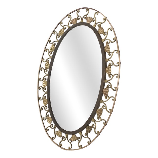 Art Deco Oval Brass Mirror from Maison Moderna, 1930s For Sale