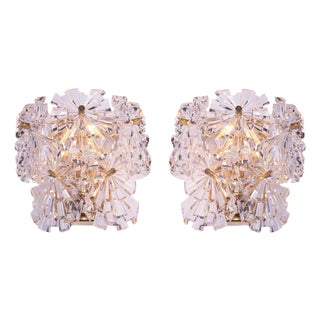 Crystal and Gilt Brass Starburst Wall Sconces from Kinkeldey, Germany, 1960s, Set of 2 For Sale